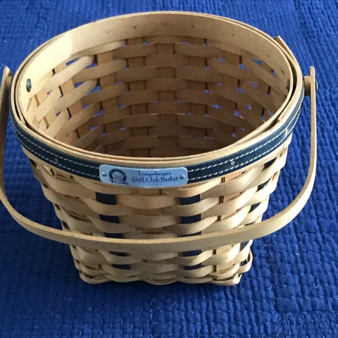 Longaberger Virtues GOLF CLUB 2004 Handmade Basket Navy Blue Trim Handle SIGNED Cover