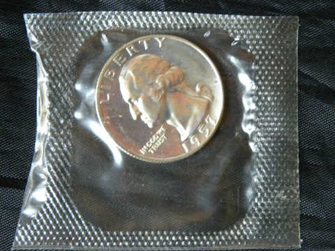 1957 Silver Washington Proof Quarter U.S. Coin from Original Set in mint cello Cover