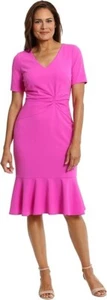 London Times Flounce Hem Midi Twist Women's Dress V-Neck size 10 NWT - Picture 1 of 10