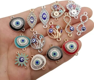 Evil Eye Charm Lot Bulk Pendant Connector Links Silver Gold Enamel 50pcs - Picture 1 of 3