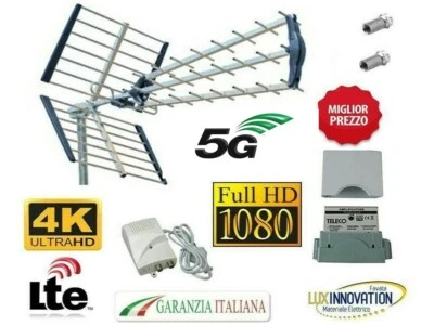 TELECO KIT TV ANTENNA DIGITALE TERRESTRE CON FILTRO 5G UHF ALIMENTATORE AMPLIFICATORE