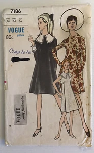 Vogue 7186 Vintage 60s Sewing Pattern Dress Collar Cuffs Dark Academia Bust: 34 - Picture 1 of 10