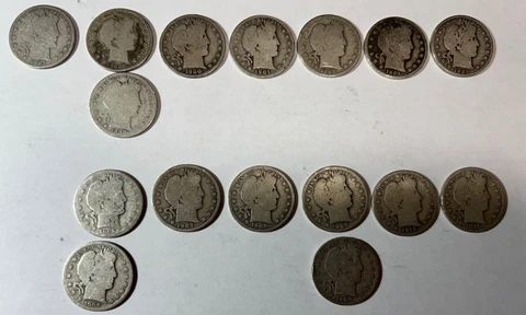 BARBER HALF DOLLARS--16 pcs, Includes 1901-S.  Lot is FAIR-AG INVENTORY LISTED Cover