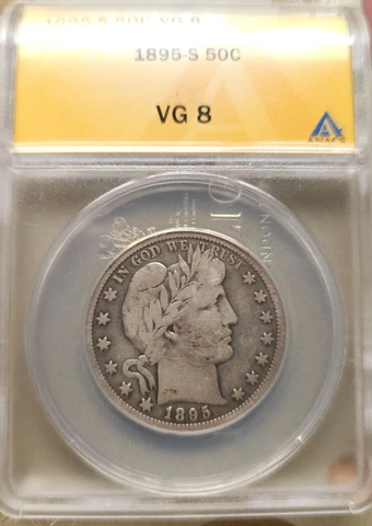 1895 S Barber Half Dollar 50¢ Silver Coin ANACS VG8 Cover
