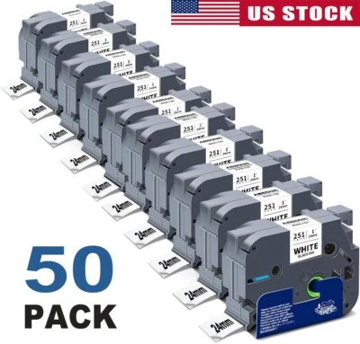 50PK For Brother P-Touch TZ-251 TZe-251 1" Label Tape White for PT-2700 PT-2730 - Image 1 of 4
