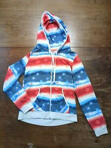 Juicy Couture Hoodie Womens Small Red Y2K Stars Stripes Full Zip White Blue