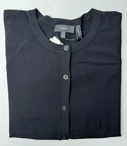 Suéter cárdigan negro manga larga cuello redondo Theory para mujer talla grande - Imagen 1 de 11