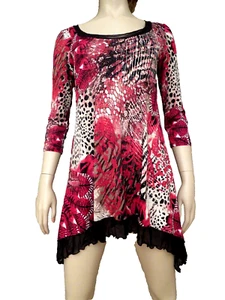 IC by Connie K Size S Knit Tunic Top Shirt Sweater Animal Print Python Black Red - Picture 1 of 9