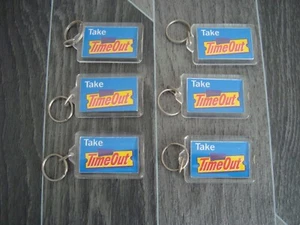 6 x Vintage Collectable Cadbury's Time Out Key Ring - Confectionery Collectables - Foto 1 di 2