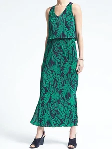 NWT Banana Republic New $158 Women Fern Print Layered Pleat Maxi Dress Size S, L - Picture 1 of 2