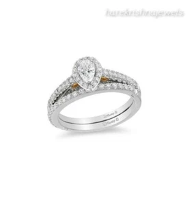 14K zweifarbiges Gold über 1,55 kt Birnenform Diamant Laborgefertigt Hochzeit Heiligenschein Ring Set - Bild 1 von 7