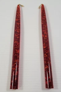 JJ) Paar polierte rote Harz goldfarbene Flocke Faux dekorative 10" Kerzenständer - Bild 1 von 6