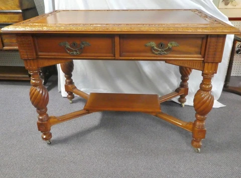 Antique Intricately Handcarved Mahogany LIBRARY TABLE Attrib to Robert Mitchell Cover