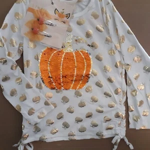 Girls Pumpkin Flip Sequin Design Shirt with barrettes size 5NWT - Picture 1 of 2