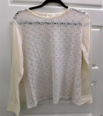 Equipment Cotton Blend White Lace Ivory Sleeves Blouse sz XS - Image 1 of 4