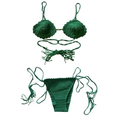 Green Handmade Crochet Bikini Swimwear - Image 1 of 4