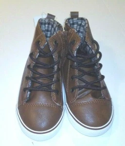 Koala Kids Toddler Boys High Top Shoes Brown with Laces Flannel Lined Size 7 (P) - Picture 1 of 4