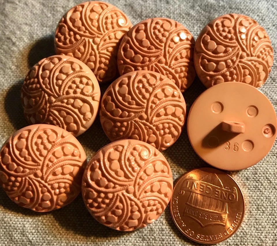 8 Domed Intricate Dusty Pink Plastic Shank Buttons 7/8" 23mm Lot # 4688 - Image 1 of 1