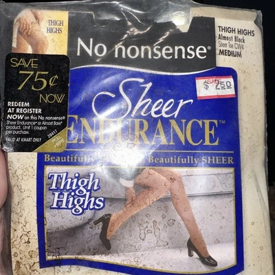 Highs de muslo No Nonsense Sheer Endurance, talla mediana, punta transparente, casi negro Foto 1 de 4