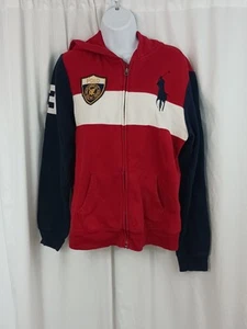 Polo Ralph Lauren Red White Black Zip Up Hoodie Horse Boys Size XL - Picture 1 of 14