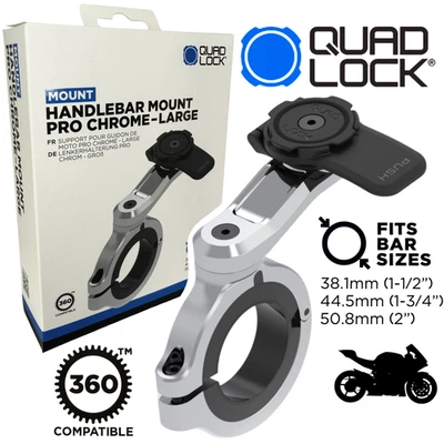 QUAD LOCK Motorrad Pro Lenkerhalterung Handy Smartphone Chopper  FAT Chrome Groß - Bild 1 von 4