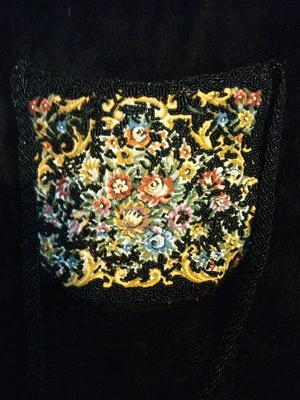 Bolso de Noche Magid Negro Bordado Floral y Cuentas Vintage Años 90 Foto 1 de 4