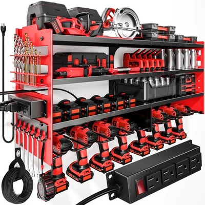 Large Power Tool Organizer Wall Mount with Charging Station,4 Layer Heavy Dut... - Image 1 of 4