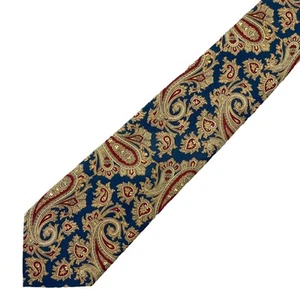Corbata vintage de cachemira dorada azul corbata sujetador poliéster oficina inteligente MOD ropa indie - Imagen 1 de 14