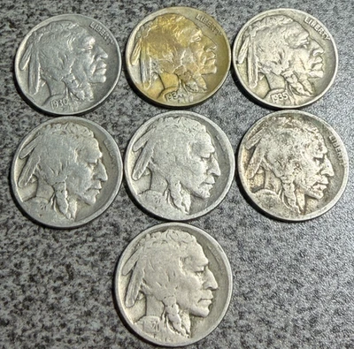 LOT OF 7 - 1930 1934 1935 19?? & 1920x3 5 CENT INDIAN HEAD BUFFALO NICKEL - Image 1 of 2