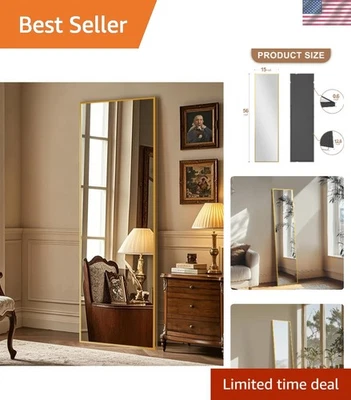 Сложное зеркало полной длины 56x15 — небьющийся дизайн в золотой рамке - Изображение 1 из 4