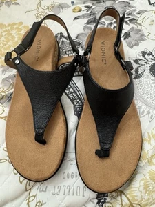 Vionic Womens Size 9 Kirra II Black Leather Thong Slingback Orthotic Sandals GUC - Picture 1 of 6