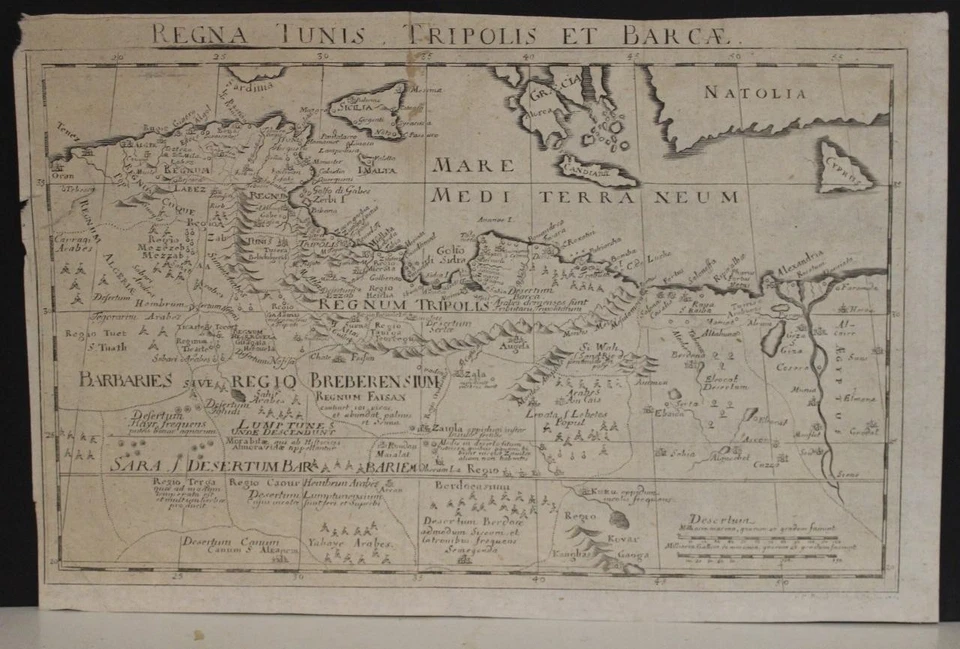TÚNEZ LIBIA EGIPTO MAR MEDITERRÁNEO 1750ca MAPA ANTIGUO INUSUAL ANÓNIMO Foto 1 de 1