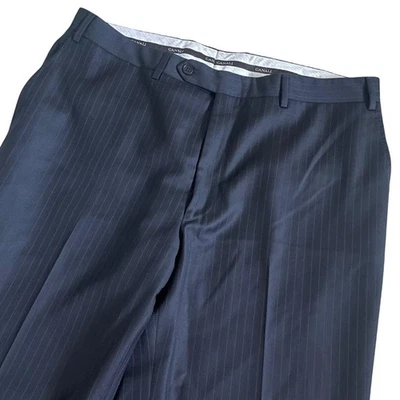Pantalones de vestir Canali 100 % lana a rayas para hombre 38 EE. UU. 54 UE azul marino con puños hechos en Italia Foto 1 de 4