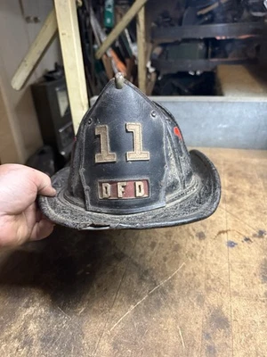 Vintage Rare 11 DFD Cairns & Bro Clifton NJ Leather Fire Fighter Helmet 7-14 USA - Image 1 of 4