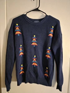 ModCloth Weihnachtsbaum Pullover Damen klein blau Bommel Ugly Sweater skurril - Bild 1 von 6