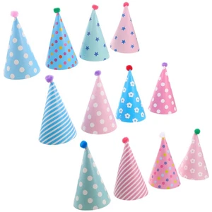  12pcs Birthday Cone Hats Kids: Colorful Paper Cone Birthday Hats - Toddler - Picture 1 of 12