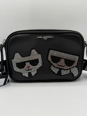 Karl Lagerfeld Paris Maybelle Rhinestone Camera Crossbody Bag Black Faux Leather - Image 1 of 4