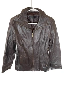 Ellen Tracy 100% Leather Brown Coat With Zipper Size SP - Picture 1 of 7