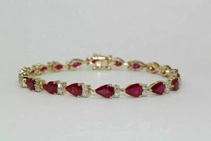 5.00Ct Pear Cut Lab Created Ruby Women's Tennis Bracelet 14K Yellow Gold Plated - Picture 1 of 6