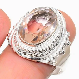Peach Morganite Gemstone Handmade 925 Sterling Silver All Size Ring For Gift - Picture 1 of 1
