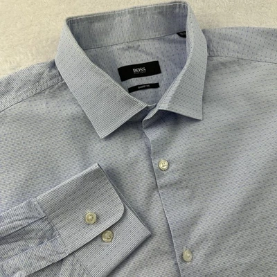 Hugo Boss Sharp Fit Dress Shirt Mens 16.5/34-35Light Blue Micro Check Cotton - Image 1 of 4