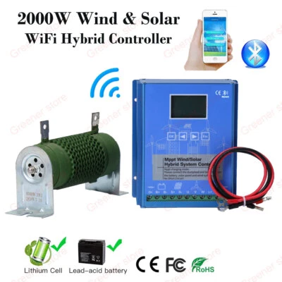 2000W WiFi Solar&Wind Hybrid MPPT Charge Controller 12V 24V 48V + Dump Bluetooth - Image 1 of 4