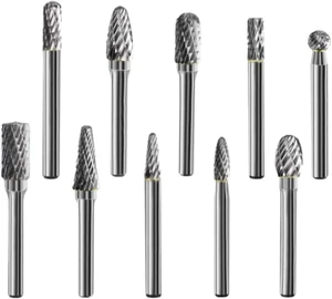 10 Stck., 1/4 Zoll Doppelschnitt Stahl Hartmetall Rotationsgrat Die Schleifer Schaft Bit Set USA - Bild 1 von 5