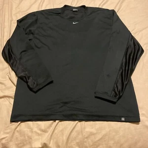 VINTAGE Nike Hoops DURASHEEN Center Swoosh Long Sleeve Shirt Size XXL Black Mesh - Picture 1 of 14