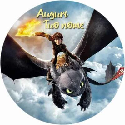 MODECOR Cialda DRAGON TRAINER con NOME Decorazione Torta Ostia o Zucchero 0325