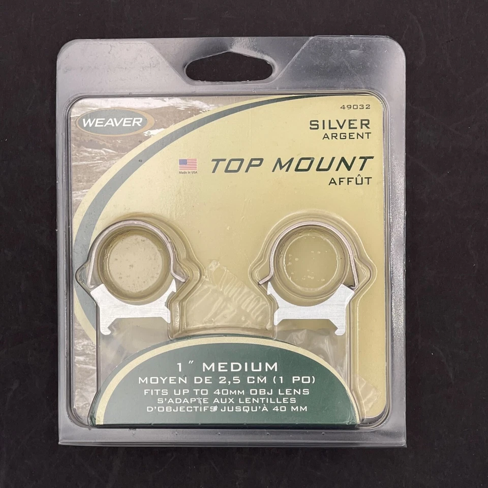WEAVER 49032 Top Mount Scope Rings 1” Medium Silver New Plastic Sealed - Image 1 of 1