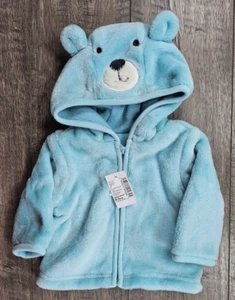 Baby Boy Clothes Children's Place 0-3 Month Fuzzy Blue Bear Hooded jacket - Picture 1 of 7