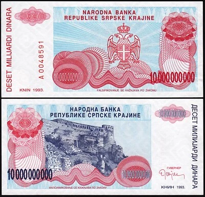Croatia 10000000000  10 Billion Dinara, 1993, UNC, P-R28, Prefix A 00 - Image 1 of 3