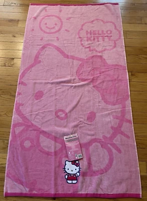 Hello Kitty Pink Beach Towel 34"x63" Sanrio 100% Cotton Embroidered Applique NWT - Image 1 of 4