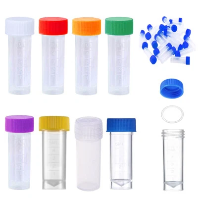 1-10ml plastic test tubes vials sample containers craft with screw caps tube - Image 1 of 4
